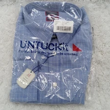 UNTUCKit Shirt Mens 2XL Blue Prince of Wales Button Up Slim Fit Wrinkle Free