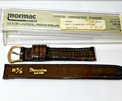Vintage Gemex Mormac Brown Lizagator Leather 221 Reg Band 16mm 5/8'' Gold Buckle