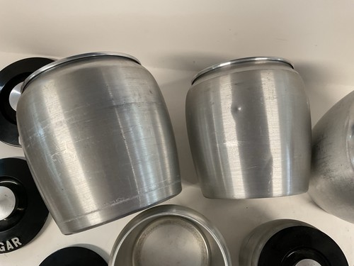 Vintage MCM Kitchen 7 Pc KROMEX Spun Aluminum Storage Containers & Shakers - Picture 10 of 12