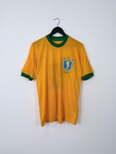 Vintage 1970s Brazil Home Football Shirt Pele #10 Jersey Size L