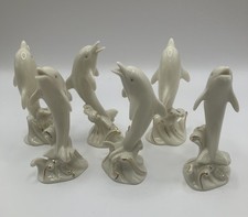 6 Lenox Leaping Dolphin Ivory Porcelain Figurines 24K Gold Accents 4”
