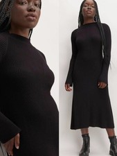 Everlane Ribbed Mock Neck Midi Dress Black Long Sleeve Minimal S