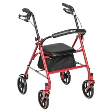 Drive Medical Four Wheel Rollator Rolling Walker Fold Up Removable Back Red