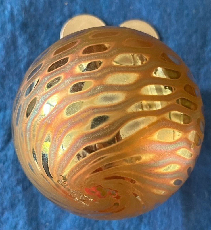 1994 Art Glass Craig Zweifel Hand Blown Iridescent Round Ball Glass