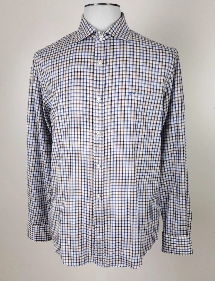 Camisa de vestir a cuadros azul Paul & Shark talla 16 con cuello extendido con logo Foto 2 de 4