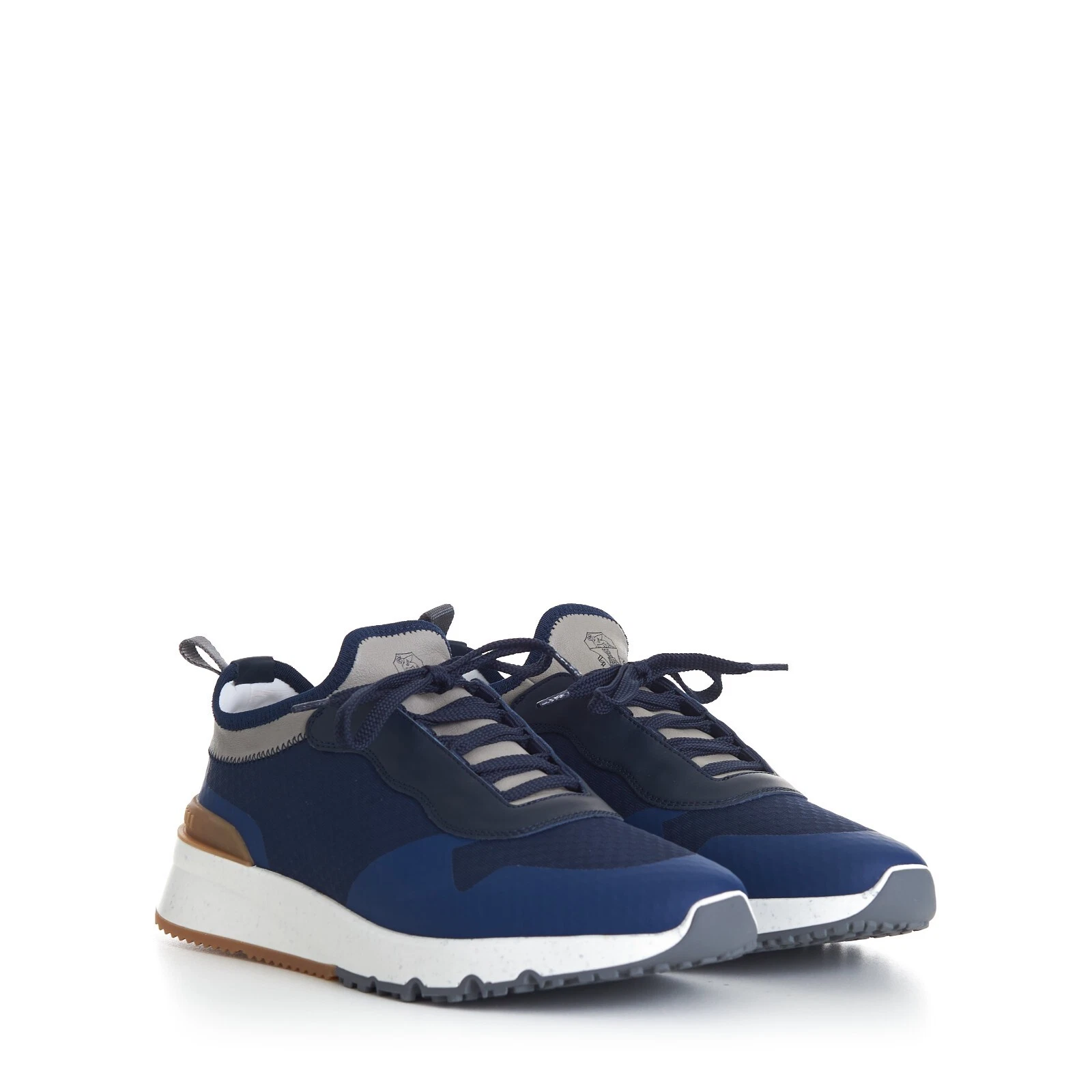 Brunello Cucinelli — BRUNELLO CUCINELLI 995$ Navy Blue Low Top Runners Sneakers - Lace Up, Textured