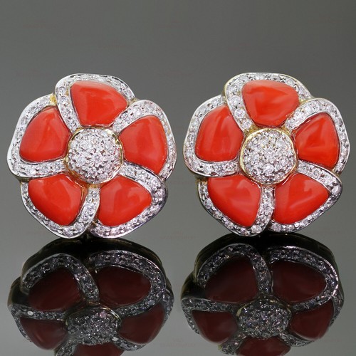 Koralle Diamant 18k Gelbgold KANARIS Ohrclips - Bild 2 von 5