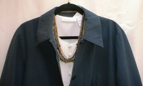 Long Blazer/Jacket, by Elizabeth (Liz Claiborne) size 14, navy Blue, Cotton - Picture 2 of 4