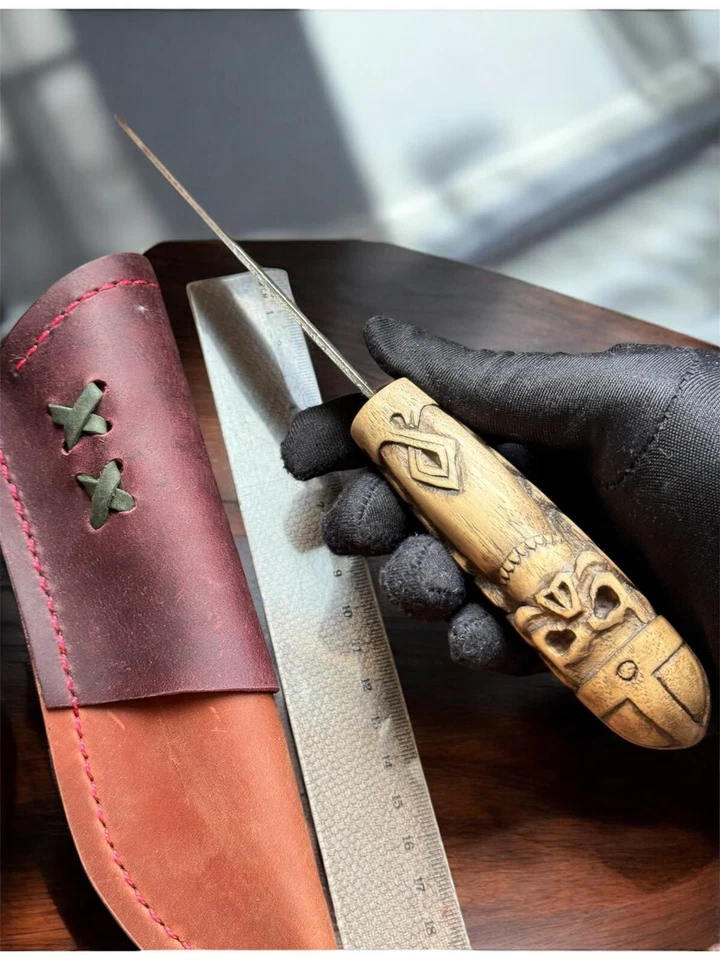 Cuchillo Daga Vintage Fijo Hecho a Mano Vikingo Grabado Calavera Mango Memento Mori Foto 2 de 4