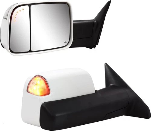 Gloss White PW7 Tow Mirrors Amber Light For 2009-2018 Dodge Ram 1500 2500 3500