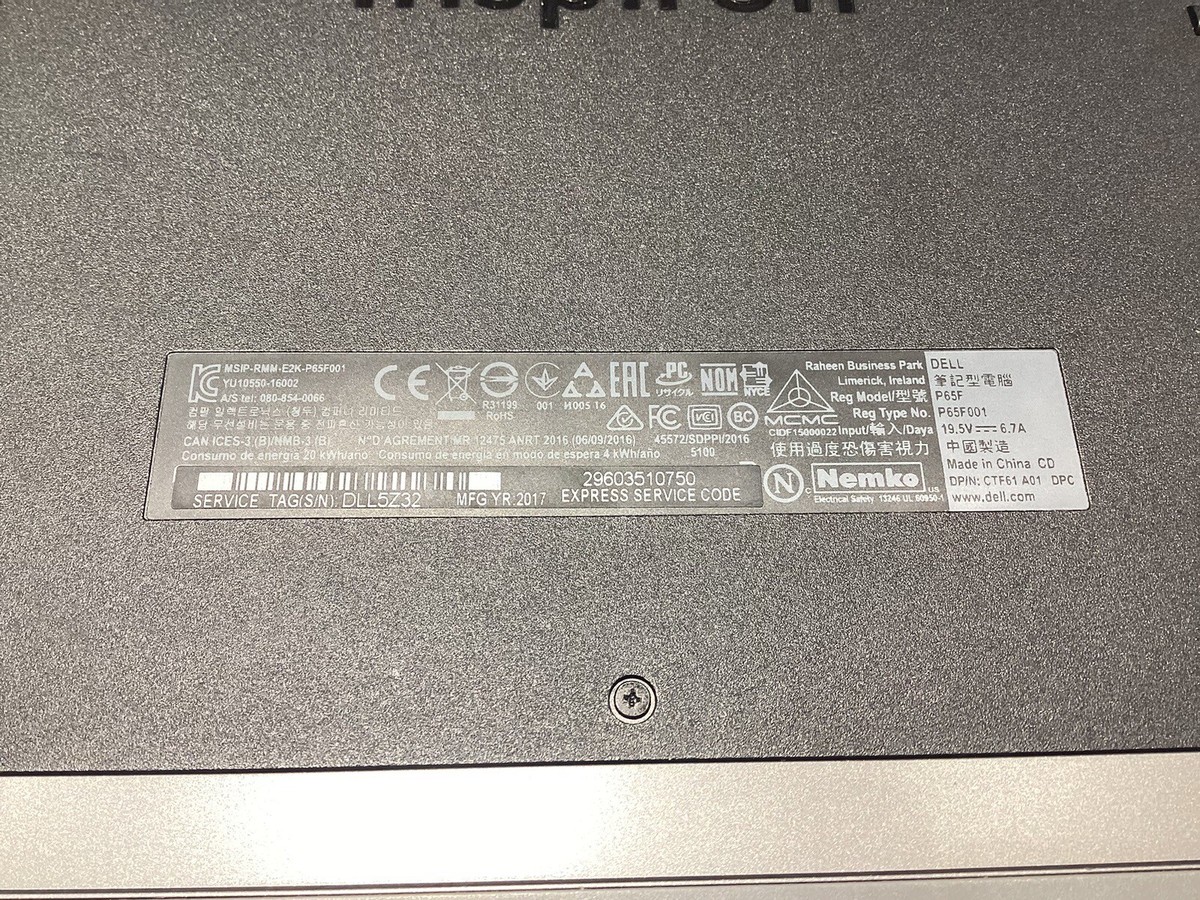 Dell Inspiron 15 7000 Gaming Laptop PC P65F CORE i5 7th Gen 8Gb