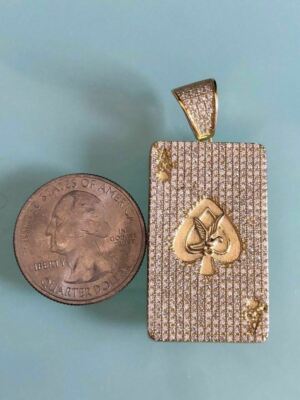 Massives 925 Sterling Silber 14k Vergoldet Ace Of Spades Poker