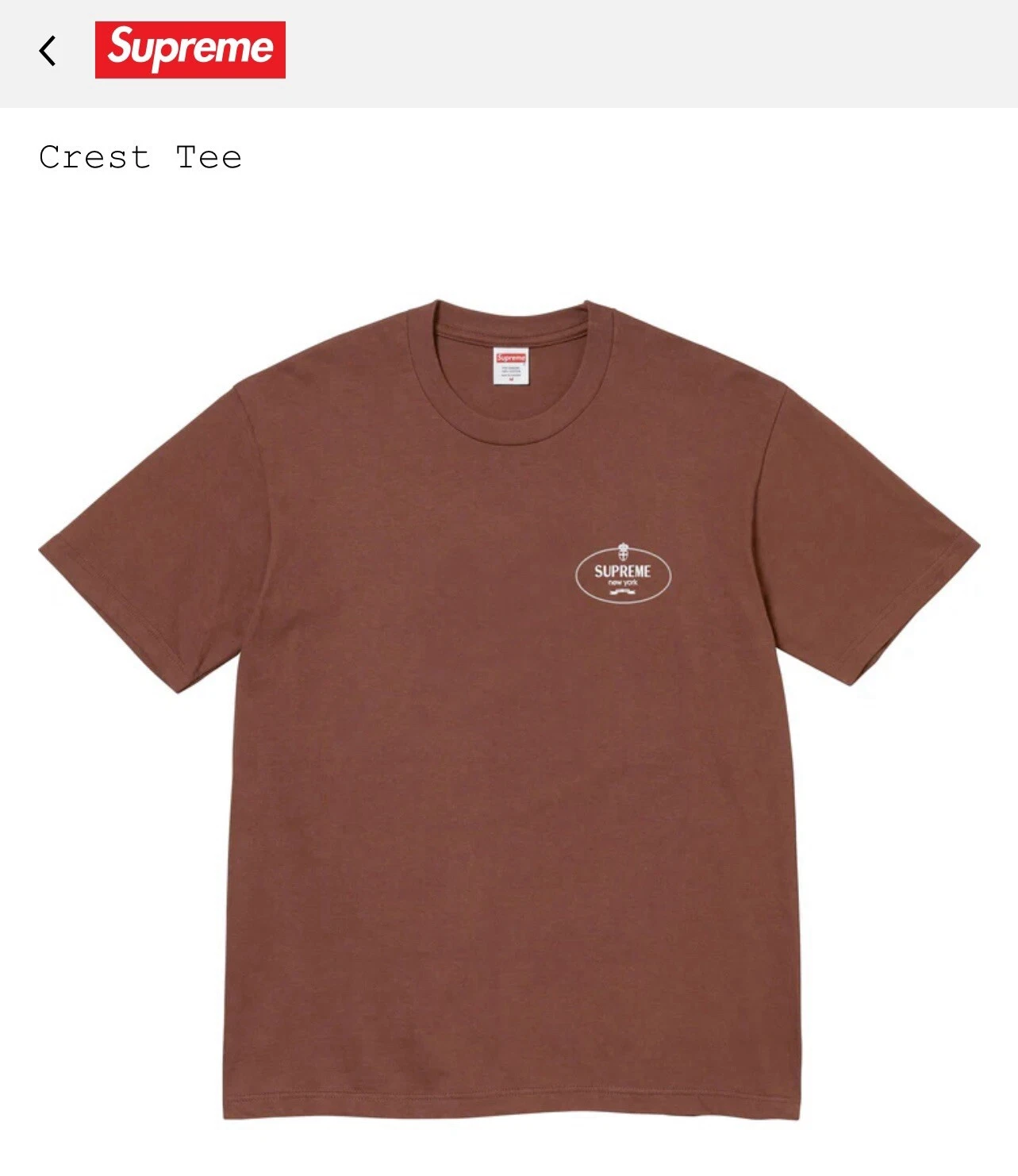 Tee shirt Supreme Crest marron taille L logo poitrine