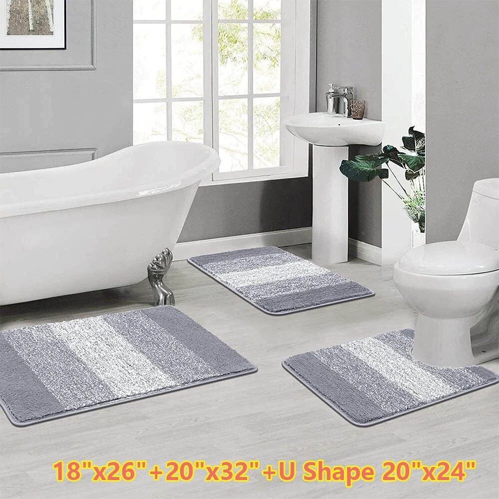 U-Shaped Toilet Bathroom Rugs 3 Piece, Contour Bath Rug Nonslip