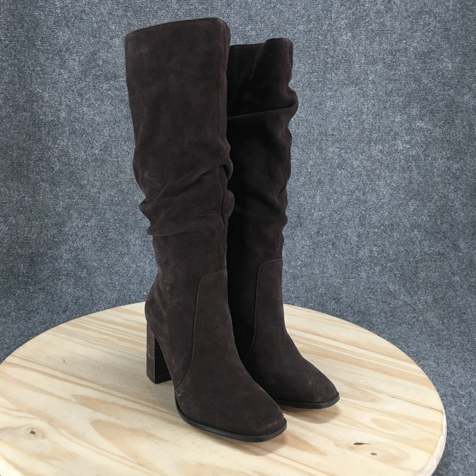 Espléndidas Botas Para Mujer 7.5 Gloria Marrón Gamuza Cuero Hasta la Rodilla Informales Tacones Bloque Foto 3 de 4