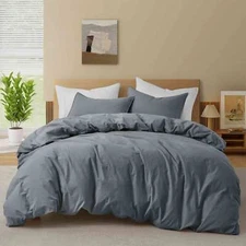 Plain 100% Cotton Duvet Cover Set with Pillowcases, King or Queen Bedding Cover