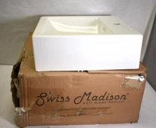Swiss Madison Voltaire 18" Square Ceramic Vessel Sink Glossy White Wall Mount