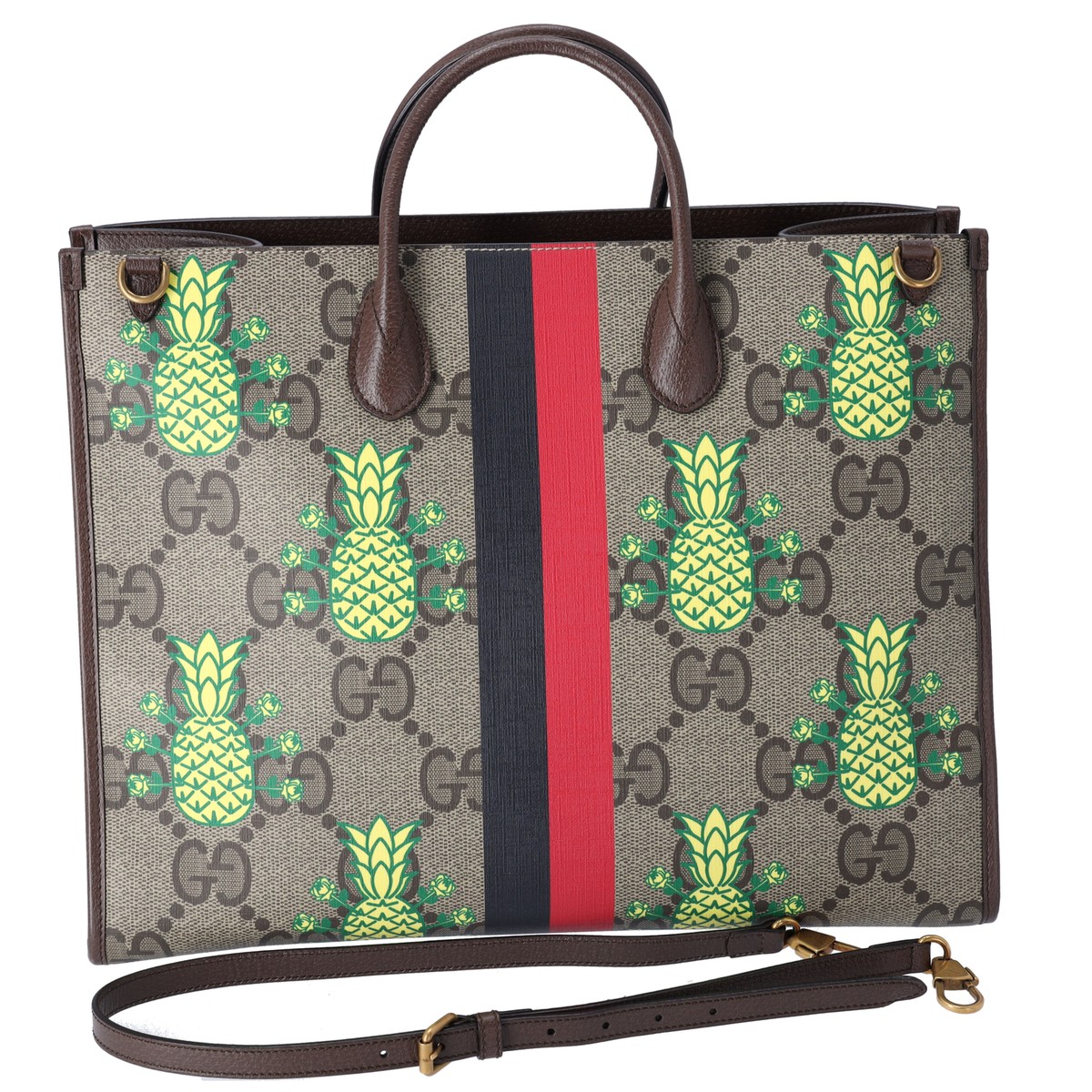 GUCCI Pineapple Tote Bag 659980 Brown Yellow Multi PVC Leather | eBay