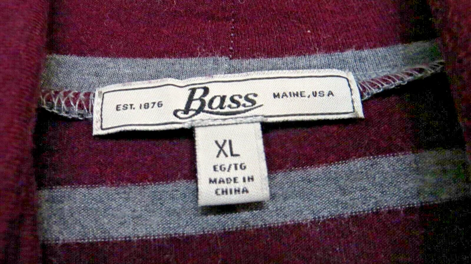 Bass Shirt Womens XL Burgundy Red Gray Striped Turtleneck Longer Stretch Top - Image 3 of 4