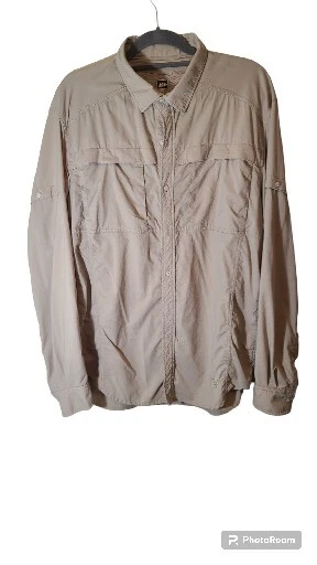 REI Co-Op VENTED Sahara Tan XL Long Sleeve Hiking Button Up Shirt Mens