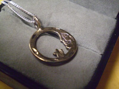 925 Sterling Silber Damen Mond & Stern Anhänger mit Box Halskette 3,1 Gramm