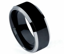 8mm Men's or Ladies Tungsten carbide Black with Polished Edge wedding band ring