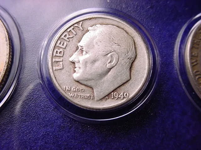 1949 PHILADELPHIA 5 COIN MINT SET TWO BU COINS 90% SILVER!!    #41 - Image 4 of 4