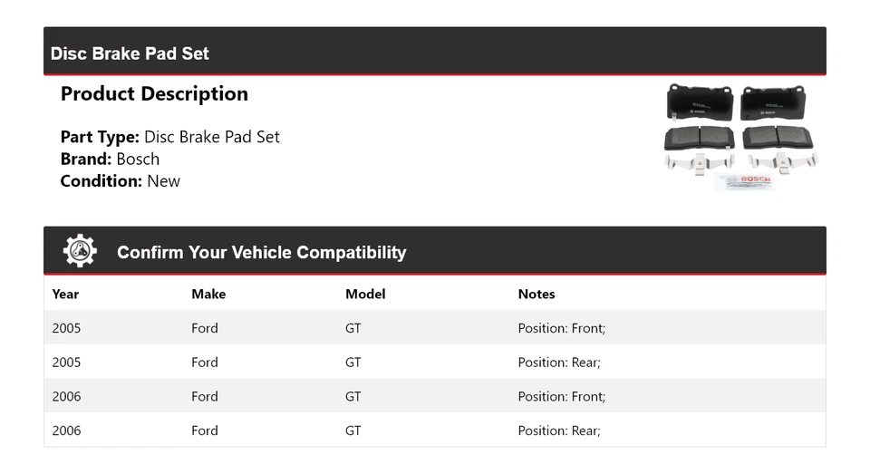 Pastillas de freno semimetálicas QuietCast Bosch 2005-2006 para Ford GT 2005-2006 Foto 2 de 4