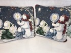 Set Of 2 Vintage Needlepoint Christmas/Snowmen Throw Pillows 17X17 EUC