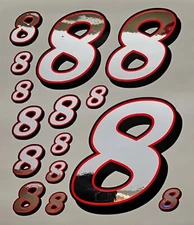 Racing Numbers 8 Decal Sticker Sheet Silver Mirror Fl Red Black 1/8 1/10 RC S11