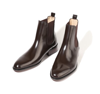 Firenze Atelier Men's Polished Brown Leather Pointed Toe Ankle Chelsea Boots 