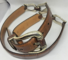 Brighton Brown Leather Belt Heavy Silver Tone Trim Western 96507 Med holes 29-33