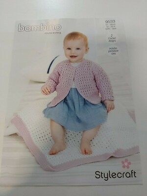 Stylecraft Bambino DK Häkel Strickjacke & Decke Muster 9533 bedruckt A4