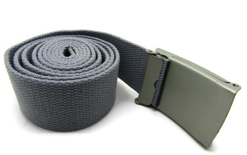 Unisex High Quality Canvas Fabric Webbing Belt Brushed Silver Buckle Army Style - Picture 152 of 275