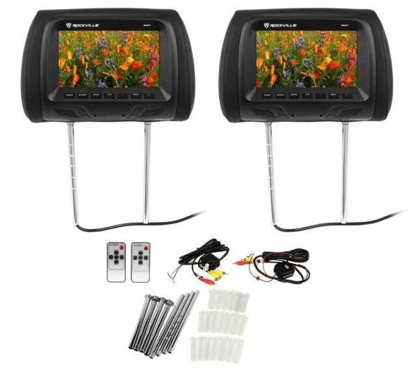 Pair Rockville Rhp7bk 7? Black Tftlcd Car Headrest TV Monitors W