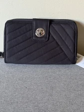 VERA BRADLEY Women RFID Turnlock Wallet in Recycled Cotton Black MSRP $70