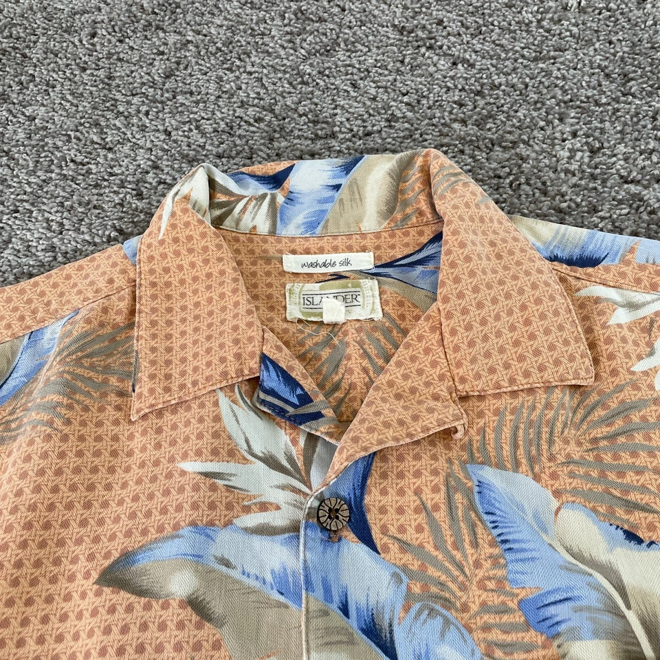 Camisa Hawaiana Island Shores Para Hombre Grande Naranja Manga Corta Abotonada SIlk Foto 3 de 4
