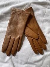 VINTAGE New Brown Soft faux leather driving Ladies Gloves Fourchette Acrylic