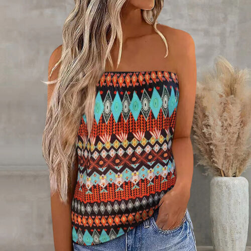 Women Summer Strapless Bandeau Boob Tube Tops Ladies Beach Blouse T Shirt Tops - Picture 13 of 134