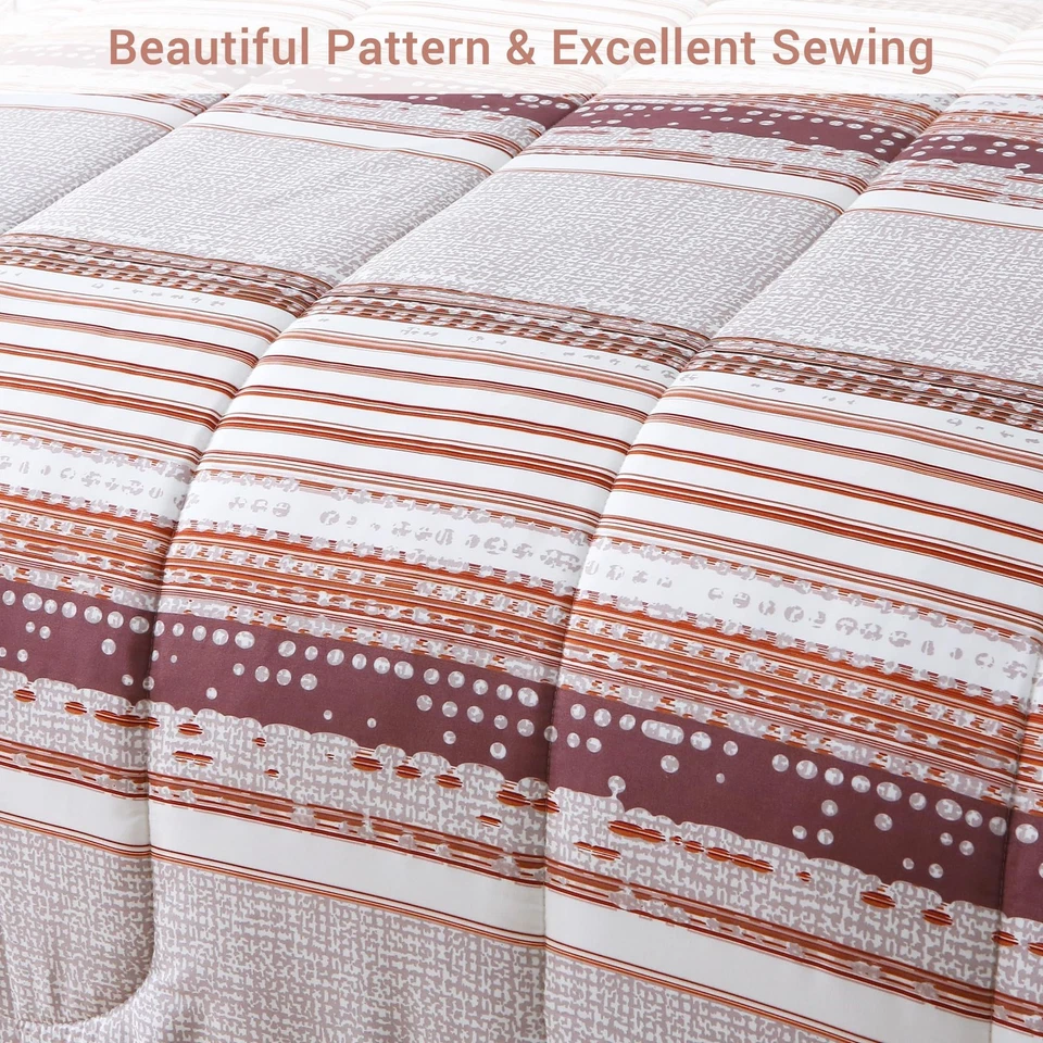 Striped Boho Floral Queen Sheet Set with Comforter, Reversible Colorful Queen... - Image 3 of 4