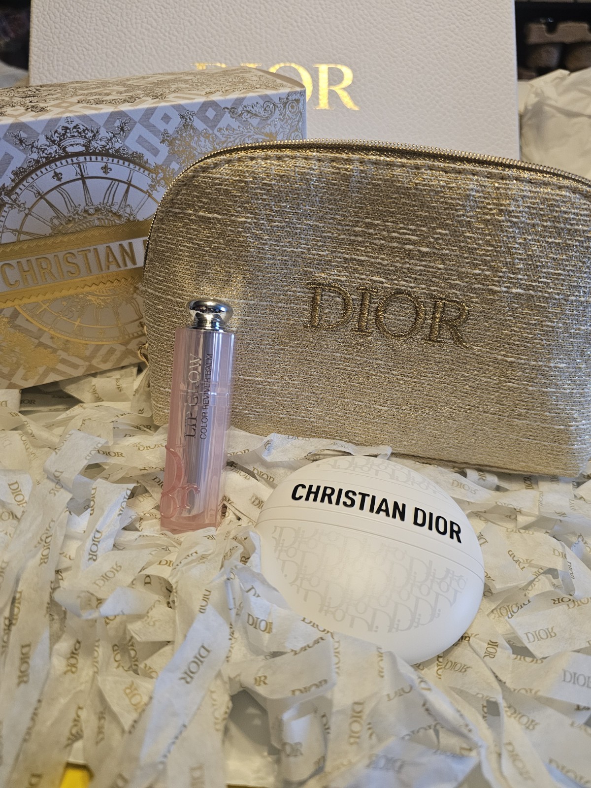 DIOR 3pc Full Size Lip Glow Baume Set with Makeup Bag Limited Edition New in Box-image