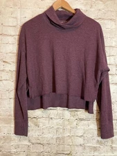 American Eagle Crop Top Womens XS Plum Cropped Waffle Thermal Mock Neck Stretch