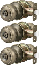 Probrico Entrance Door Knobs Lock Keyed Alike Lockset 3, Antique Brass 