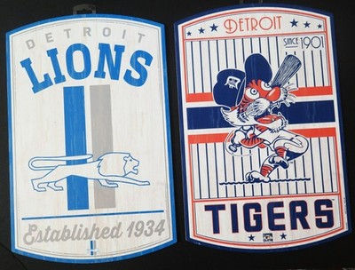 TWO (2) DETROIT MANCAVE CLASSIC HARD WOOD SIGNS FROM WINCRAFT