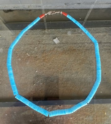 Native American Turquoise & Spiny Oyster Heshi Necklace 18''