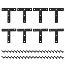 Image of T Shape Bracket, 80x80x1mm Carbon Steel Mending Plates with Screws Black 8Pcs