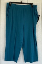 NWT WOMAN WITHIN 22 24 1X Petite Teal Cotton Poly Knit Crop Capri Pants