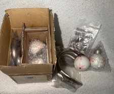 NIB 4 |2 Sets Pottery Barn Flower Ball Curtain Holdbacks Ceramic White Pink