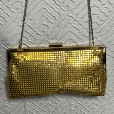 La Regale Vintage Gold Tone Mesh Evening Bag Clutch Purse with Chain
