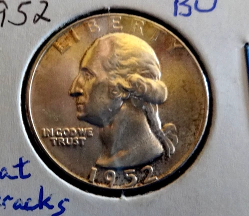 1952P- BU-90%-SILVER WASHINGTON QUARTER. HIGHGRADE. #2820.